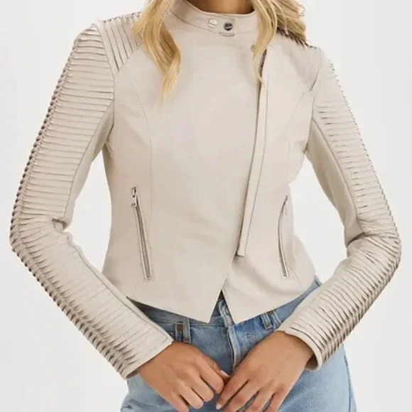 Lamarque Azra leather updated moto jacket sz S Ash Grey - Picture 6 of 6